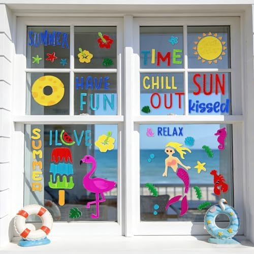 6 Pack Summer Window clings – Reusable Window Cling for Glass Windows