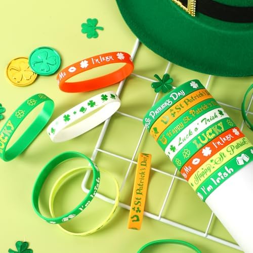 JUNEBRUSHS 24pcs St. Patrick's Day Party Favors Silicone Bracelets