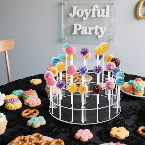 YestBuy Cake Pop Display Stand, 36 Hole Cake Pop Holder, Lollipop Holder for Weddings, Birthday Parties, Anniversaries Gift, Halloween, Christmas Candy Decorative (Clear)