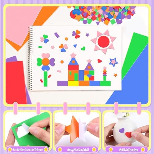 1200Pcs Foam Stickers Foam Shape Stickers for Crafts Heart Star,Multicolor