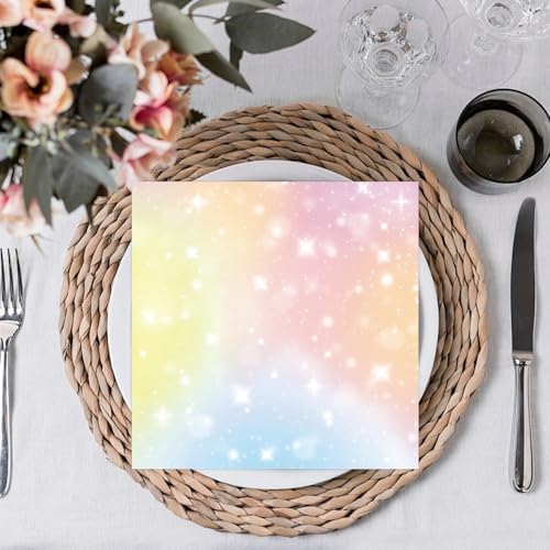 50 Pcs Pastel Paper Napkins 6.5 x 6.5 Inches, Rainbow Theme Disposable Luncheon Dinner Party Napkins Cocktail Napkin for Baby Shower Weddings Birthday Party Decorations (Pastel)