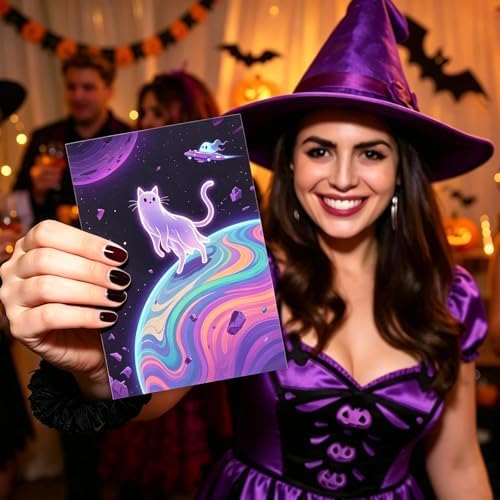 32pcs Cute Halloween Postcards Ghost Cat Decor, Blank for Messages