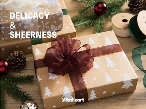 Vitalizart Christmas Organza Ribbon 1" x 30 Yd Sheer Ribbon Gift Wrapping