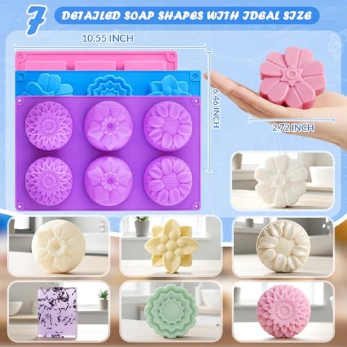 HKNMTT 3Pcs Soap Molds 6-Cavity Multi-Design Silicone Mold for DIY Craft