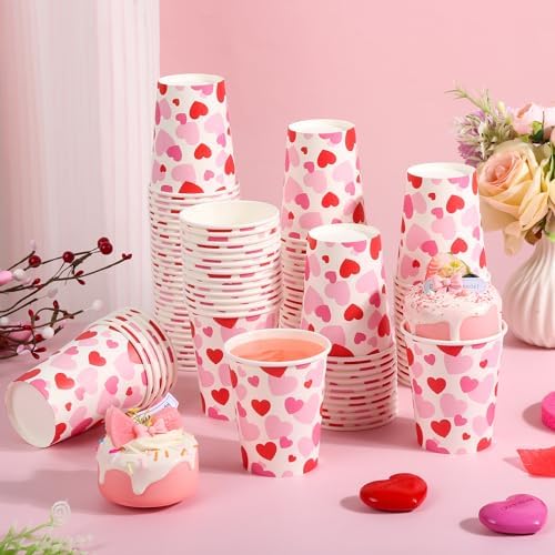 100Pcs Red Pink Paper Cups Valentine's Day Disposable Party Cup