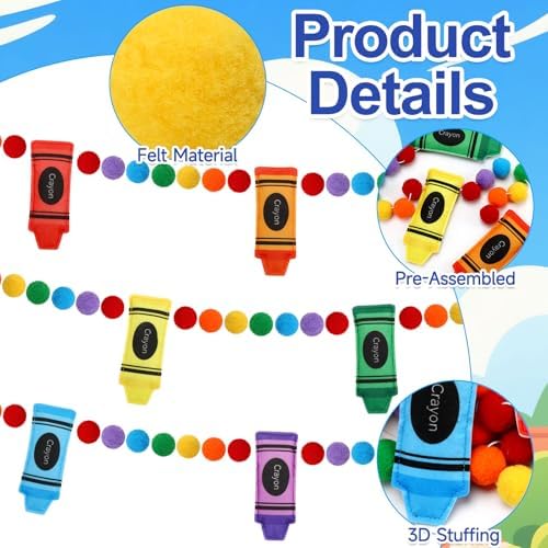 Jansun 8.2ft 3D Back to School Felt Crayon Pre-Strung Garland