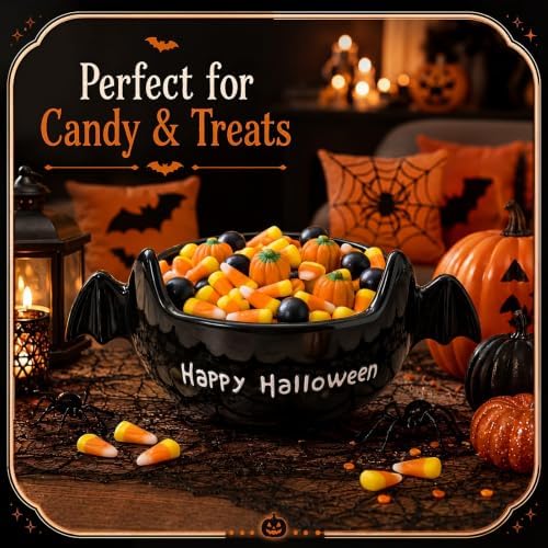 Reallnaive Halloween Candy Bowl Black Bat Ceramic Candy Dish