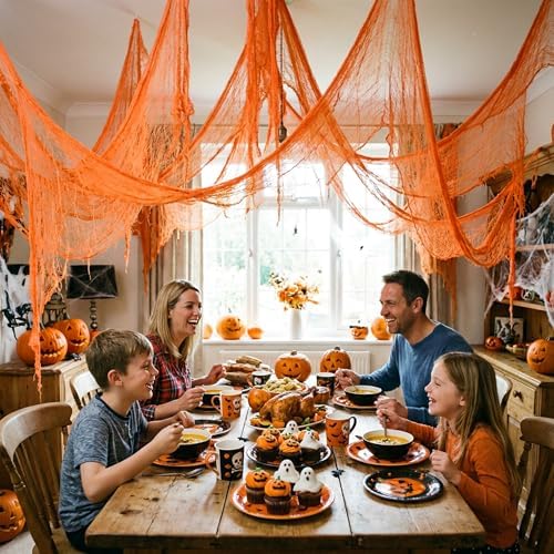 400" x 70" Halloween Orange Creepy Cloth, Fine Mesh Spooky Gauze Cloth