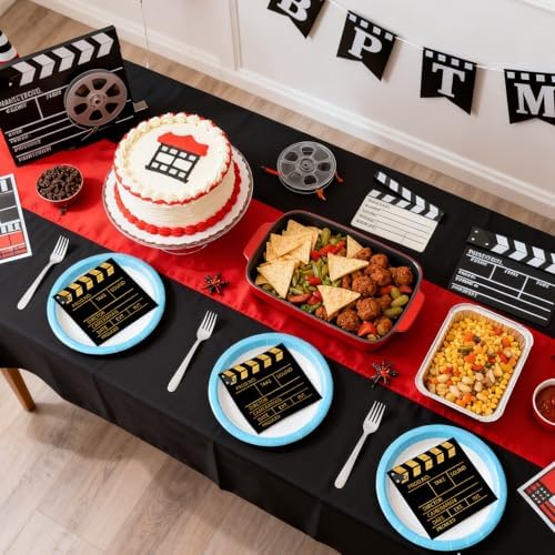50 Pcs Movie Night Paper Napkins 6.5 x 6.5 Inches, Movie Theme Disposable Luncheon Dinner Party Napkins Cocktail Napkin for Film Action Lights Camera Popcorn Birthday Party Decorations (Movie Night)