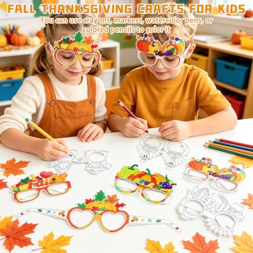 32Pcs Fall Thanksgiving Craft Bulk Coloring Glasses DIY Arts Kit for Kids