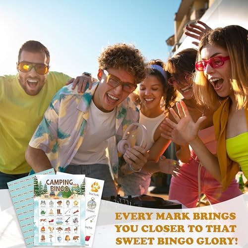 Camping Bingo Game, Nature Bingo Cards Set, Hike Field Trip Outdoor Activities Supplies for Adults, Family Friends Activities Favors Decorations for 24 Player, 01