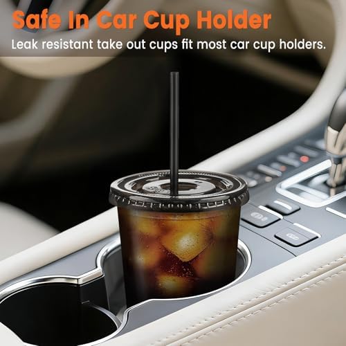 100 Sets - 16oz Black Plastic Cups with Lids and Straws