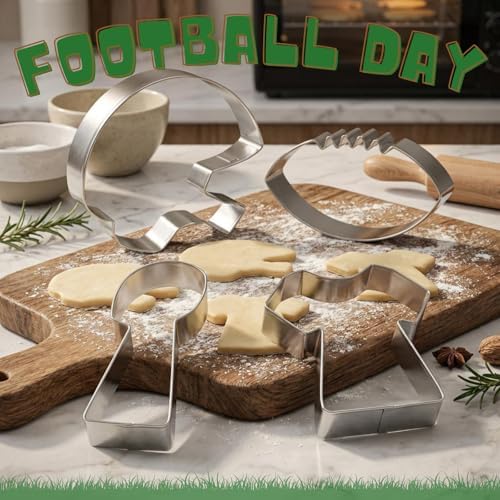 Football Cookie Cutters Set 4 Pcs, Stainless Steel Gameday Shapes