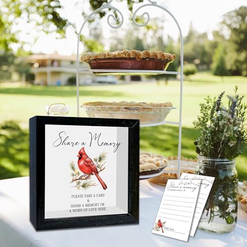 Red Cardinal Funeral Memory Card Box with Acrylic Window, 20 Pcs Memory Cards, for Sympathy Condolence Messages, Remembrance Table Decor, for Sympathy Memorial Gift, 8 x 8 in