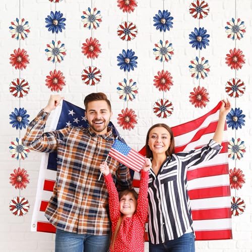 Xinnun 8 Pack Patriotic Flower Garland Decorations Memorial Day Banners