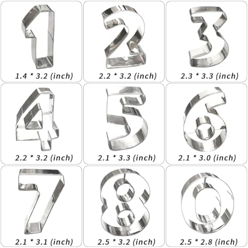 Number Cookie Cutters Shapes 9pcs, Sturdy Basic Biscuit Cutters Set with Dough Cutter, Metal Birthday Cookie Cutters for Holiday Baking Decorating