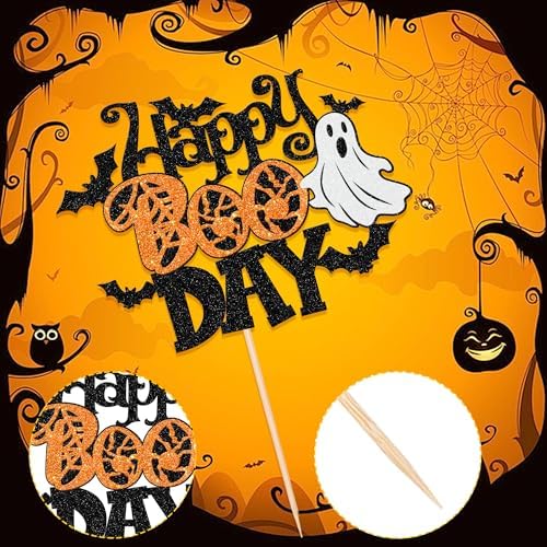 1 PCS Happy Boo Day Cake Topper Glitter Spooky Bat Cake Pick Little Boo Halloween Cake Decoration for Ghost Halloween Theme Baby Shower Kids Birthday Party Cake Decorations Supplies