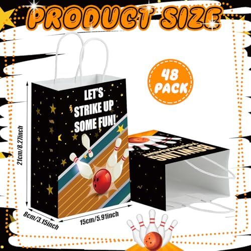 Kolldenn 48 Pcs Bowling Party Favor Bags with Handles, Bowling Goodie Bag
