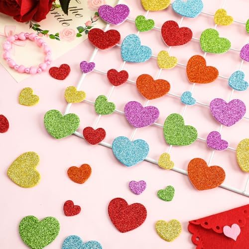 JULBEAR 300Pcs Glitter Heart Foam Stickers Colorful Stickers Kids Craft