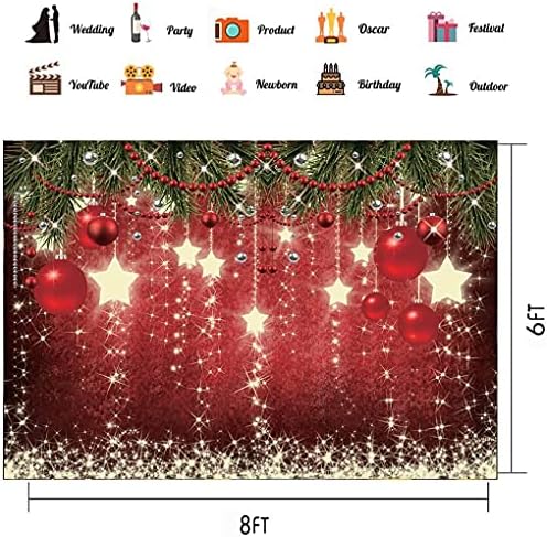 CHAIYA 8X6ft Christmas Backdrop Red Ball Xmas Merry Party Decorations for Family Holiday New Year Backdrop for Christmas Party Decoration Banner Photo Shoot