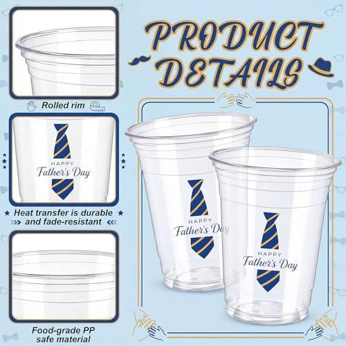 Willinglong 50 Pack Father's Day Plastic Cups 12 oz for Party