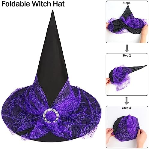 CCINEE Witch Hats for Women, Adult Witch Vampire Halloween Costumes Accessories Foldable Lace Veils Hats for Cosplay Party