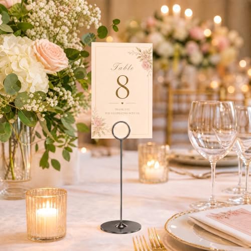 Urban Deco 16 Pieces Table Card Holder 8 inches Table Number Holders Place Steel Card Holders for Photos, Food Signs, Memo Notes, Weddings, Restaurants, Birthdays (Black)