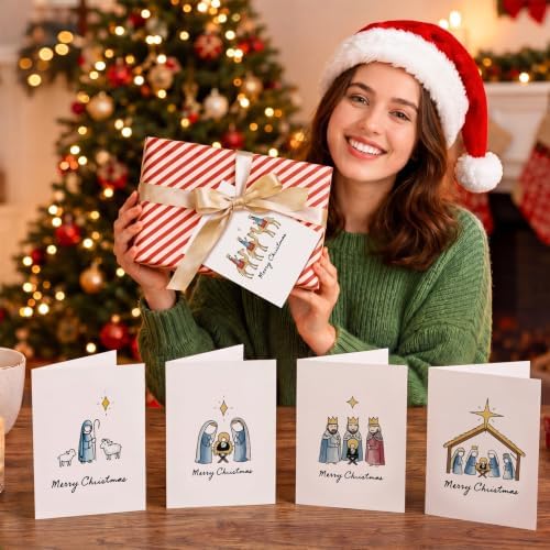 AmazingSpark 120 Pack Christian Xmas Cards with Envelope Bulk White Jesus
