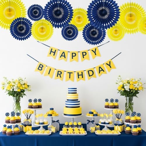 BEISHIDA Honeycomb Round Paper Fans Blue Yellow Hanging Party Decoration