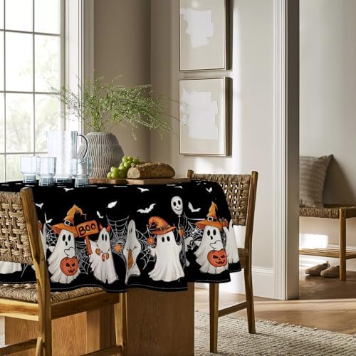 Horaldaily Halloween Tablecloth 60 x 60 Inch Round Black Bat Ghost Spider