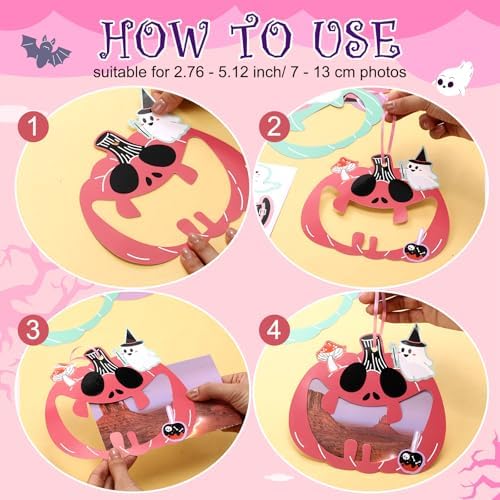 AmazingSpark 25 Pcs Halloween Picture Frame Craft Kits DIY Pumpkin Photo Frames with Halloween Stickers Hanging Pumpkin Picture Crafts for Home Party Activities Decoration