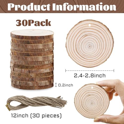 Natural Wood Slices for Ornaments Round Wooden Discs for Crafts