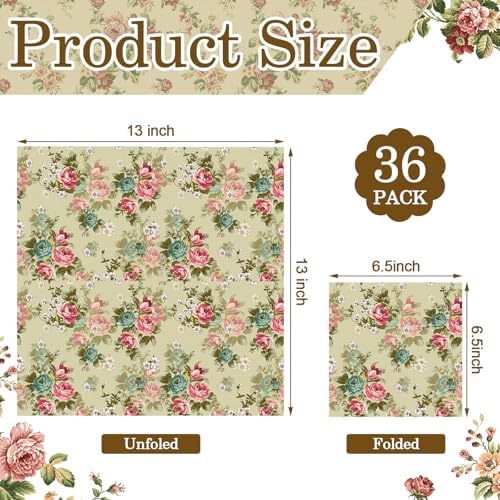 Tenceur 48 Pack 12 Style Vintage Fall Floral Napkins for Decoupage, 13 Inch