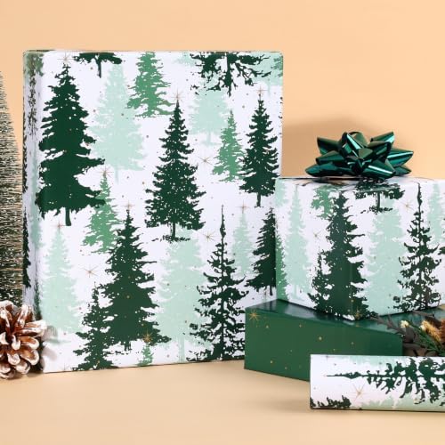 LaRibbons Reversible Green Christmas Wrapping Paper Pine Tree 17 In x 33 Ft