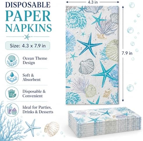 100 Pcs Coastal Beach Paper Napkins