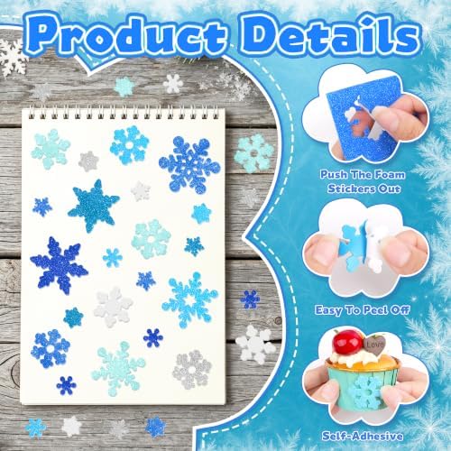 Foam Stickers, 504 PCS Glitter Foam Snowflake Stickers, 7 Colors