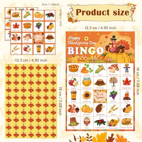OHOME Thanksgiving Crafts for Kids | Thanksgiving Bingo Cards - 24 Players Thanksgiving Games - Thanksgiving Gifts Party Favors for Kids | Friendsgiving Activities Toys Party Supplies