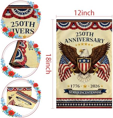 4th of July Decorations - 250th Anniversary Garden Flag | Fourth of July Decor Patriotic USA Banner,1776-2026 America Merchandise Accessories for Garden Yard Porch Patio Lawn Outdoor Outside