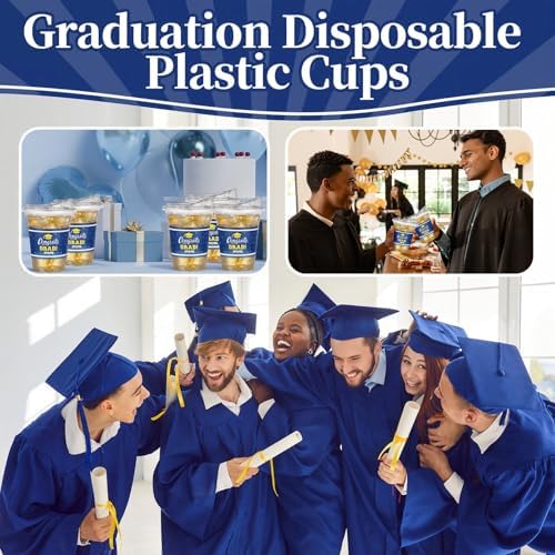 Bokon 100 Pcs 2026 Blue Graduation Plastic Cups Bulk with Strawless Sip Lids 12oz Disposable Congrats Grad Cup Drinkware Class of 2026 Celebration for College Tableware Party Supplies Decorations