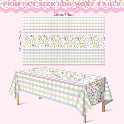 OHOME Easter Decorations - Rabbit Eggs Disposable Plastic Tablecloth Rectangular | Easter Party Decorations Supplies Favors Indoor Outdoor - Spring Holiday Backdrop Banner Table Cover for Home Kitchen