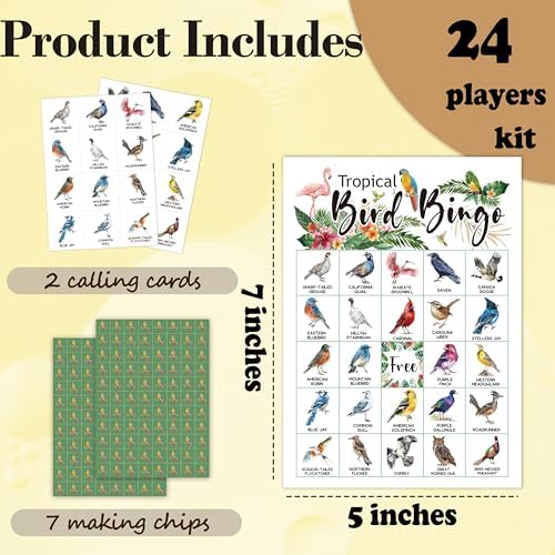 Bird Bingo Game Cards for Adults, Backyard Birding Bingo Cards Game for Family Holidays Friends Gatherings, Ideal for Bird Themed Party Game, 24 Players Birthday Party Supplies Favors, 001