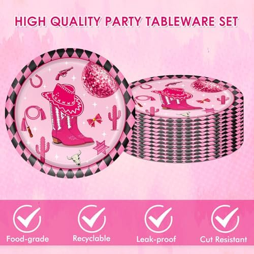 40PCS Cowgirl Party Decorations Disco Cowgirl Birthday Plates and Napkins Pink Party Supplies Disposable Table Decor Set for Women Girl Western Cowgirl Baby Shower Bachelorette Party Supplies