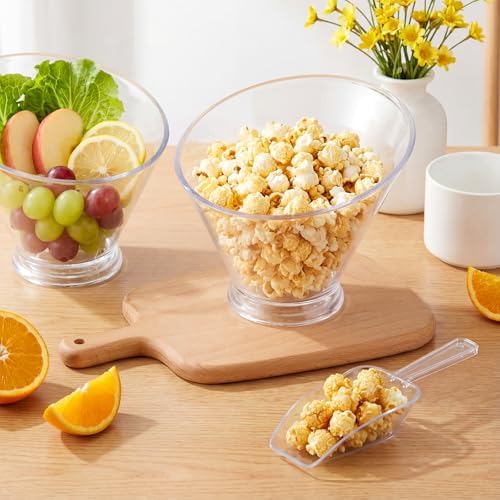 LemonRoad 6 Pcs Clear Plastic Serving Bowls with Scoops, Candy Bowls for Party Table, Disposable Angled Buffet Containers Dishes for Salad Fruit Snacks Appetizer Bar Catering Supplies(30oz)