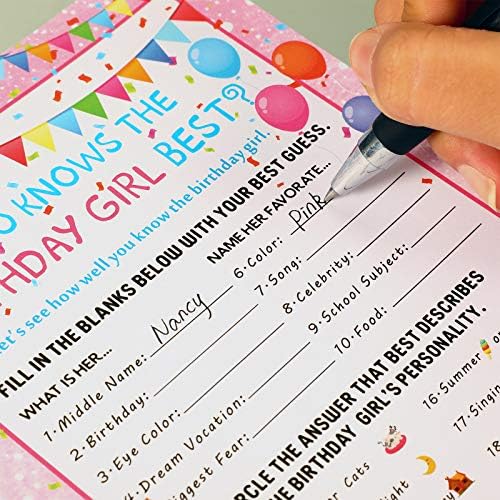 Skylety 50 Pcs Who Knows The Girl Best Birthday Game Card Set, Pink