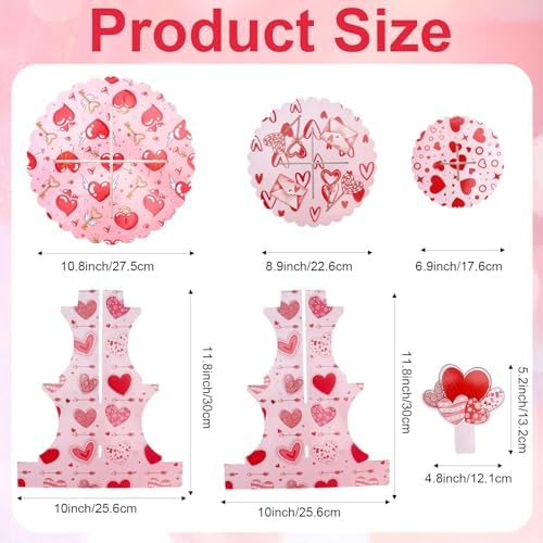 Valentine's Day Cupcake Stand Decoration, 3 Tier Hearts Candy Cupcake Stand DIY Cake Stand Holder Tower Cardboard Dessert Serving Cookie Tray Holder for Valentine Wedding Anniversary Party Supplies