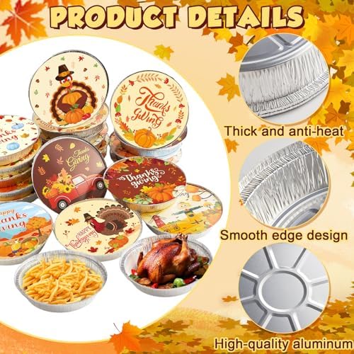 40Sets Thanksgiving Leftover Containers with Lids Thanksgiving to Go Food Container Fall Aluminum Foil Storage Pans Disposable Leftover for Party Baking Roasting Meal Prep Holiday BBQ Table Decoration