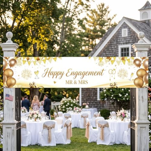 Happy Engaged Banner Decorations for Engagement Wedding Home Party Decor