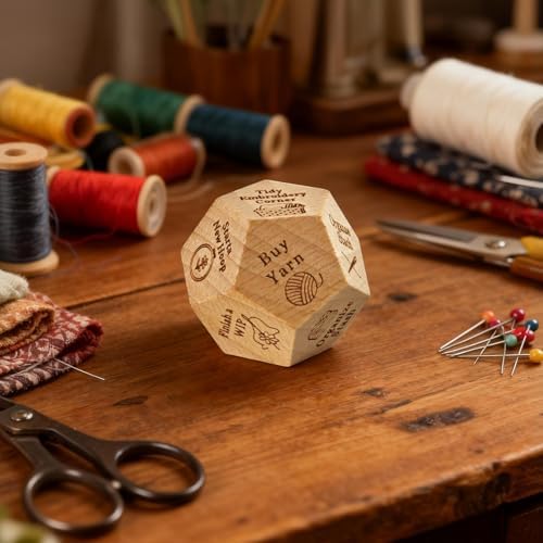Quilter's Dice, Handmade Wooden Quilting Decision Dice with 12 Engraved Sewing Tasks, Fun Quilting Motivation Tool for Quilters, Sewists & Craft Lovers, Easter Basket Stuffers