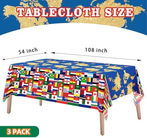 3World Cup Flag Tablecloth International Country Flag Decorations, Disposable Plastic Table Cover for Soccer World Cup Party,Games, Patriotic BBQ, Birthday, Outdoor Picnic Supplies