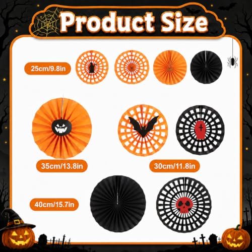 Honeycomb Round Paper Fans, 9Pcs Black Orange Halloween Party Decorations